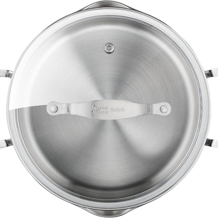 Jamie Oliver by Tefal Cook Smart 10-Piece Stainless Steel Pots and Pans Set, Robust, Fast Heating, Even Cooking, Riveted Handle, Induction Safe, Oven and Dishwasher Safe, Induction Cookware Set