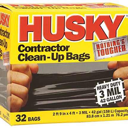 42 gal Poly-America HK42WC032B-M Black Husky 3-Mil Contractor Trash Bag, 32-Count