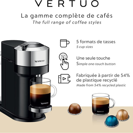Nespresso Vertuo Next Coffee & Espresso Machine with Aeroccino3 Milk Frother – Chrome (ENV120CAE)