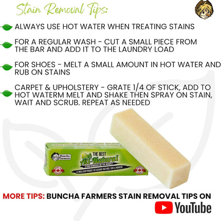 (3-Pack) Buncha Farmers-The Best-100% All Natural, Biodegradable, Environmentally Friendly Stain Remover Stick (Made in Canada 1.76 oz)