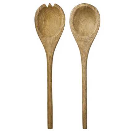 Maison Neuve , Enamelled Mango Wood Salad Bowl & Servers, 44 cm (17.3 in.), Brown