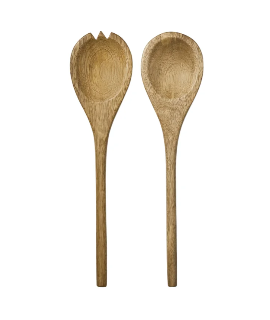Maison Neuve , Enamelled Mango Wood Salad Bowl & Servers, 44 cm (17.3 in.), Brown