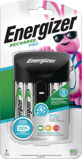 Energizer AA and AAA Battery Charger with 4 AA NiMH Rechargeable Batteries, Recharge Pro Battery Charger for Double A Batteries and Triple A Batteries