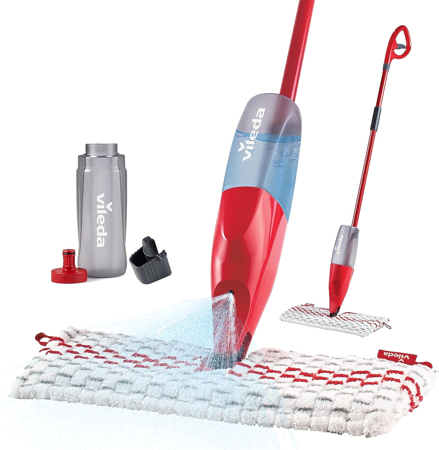 Vileda Promist Max Spray Mop - 360 Degree Swivel, Red, Cotton Head, Multiple Surfaces