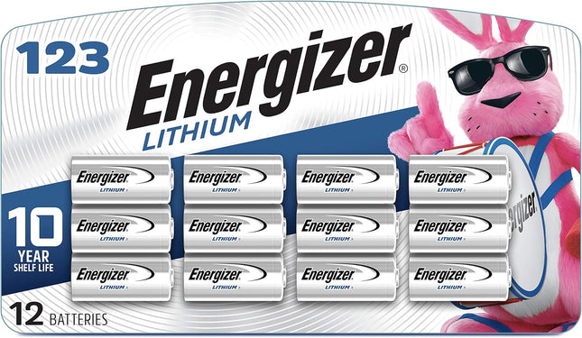 Energizer Photo Battery, Cell Size, 123, 12-Count
