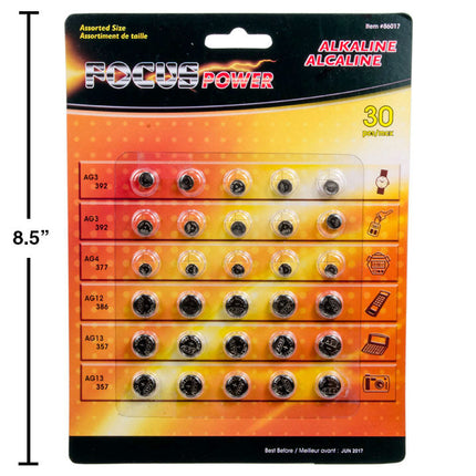 FOCUS ELECTRONICS 30-Piece Button Batteries Alkaline - 86017