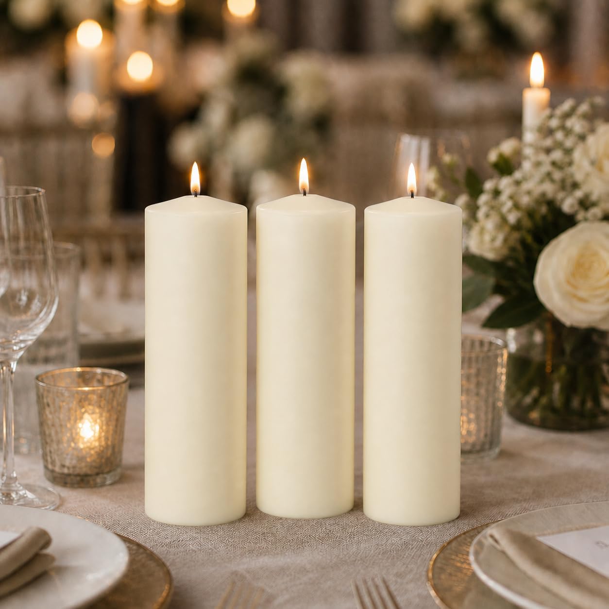 Yummi 3" x 8" Round Pillar Candles - 3 per Pack