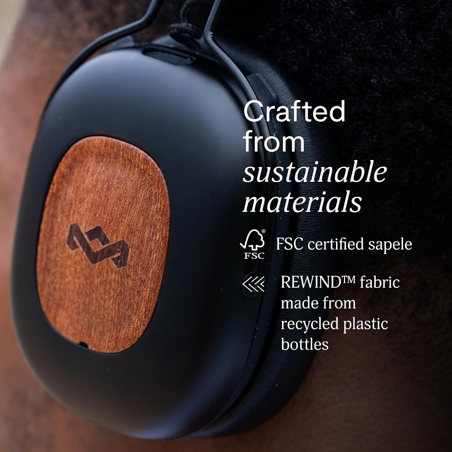 House of Marley Positive Vibration Rebel Wireless ANC Headphones - Over Ear Bluetooth Earphones with Adaptive Noise Cancelling, 130 H Playtime, IPX5, Sustainable Materials