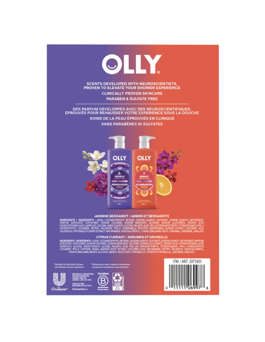 Olly Bright and Renew Body Wash Duo, 2 x 502 mL