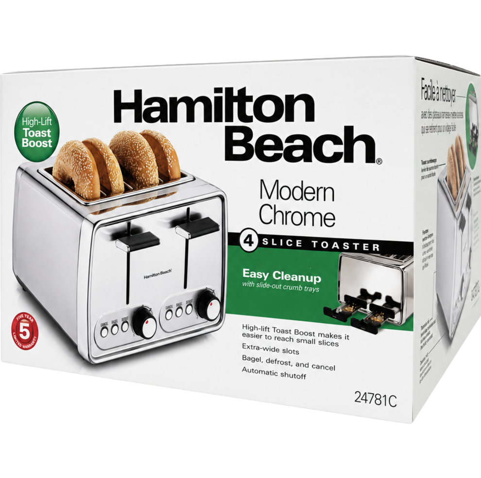 HAMILTON BEACH MODERN CHROME 4 SLICE TOASTER