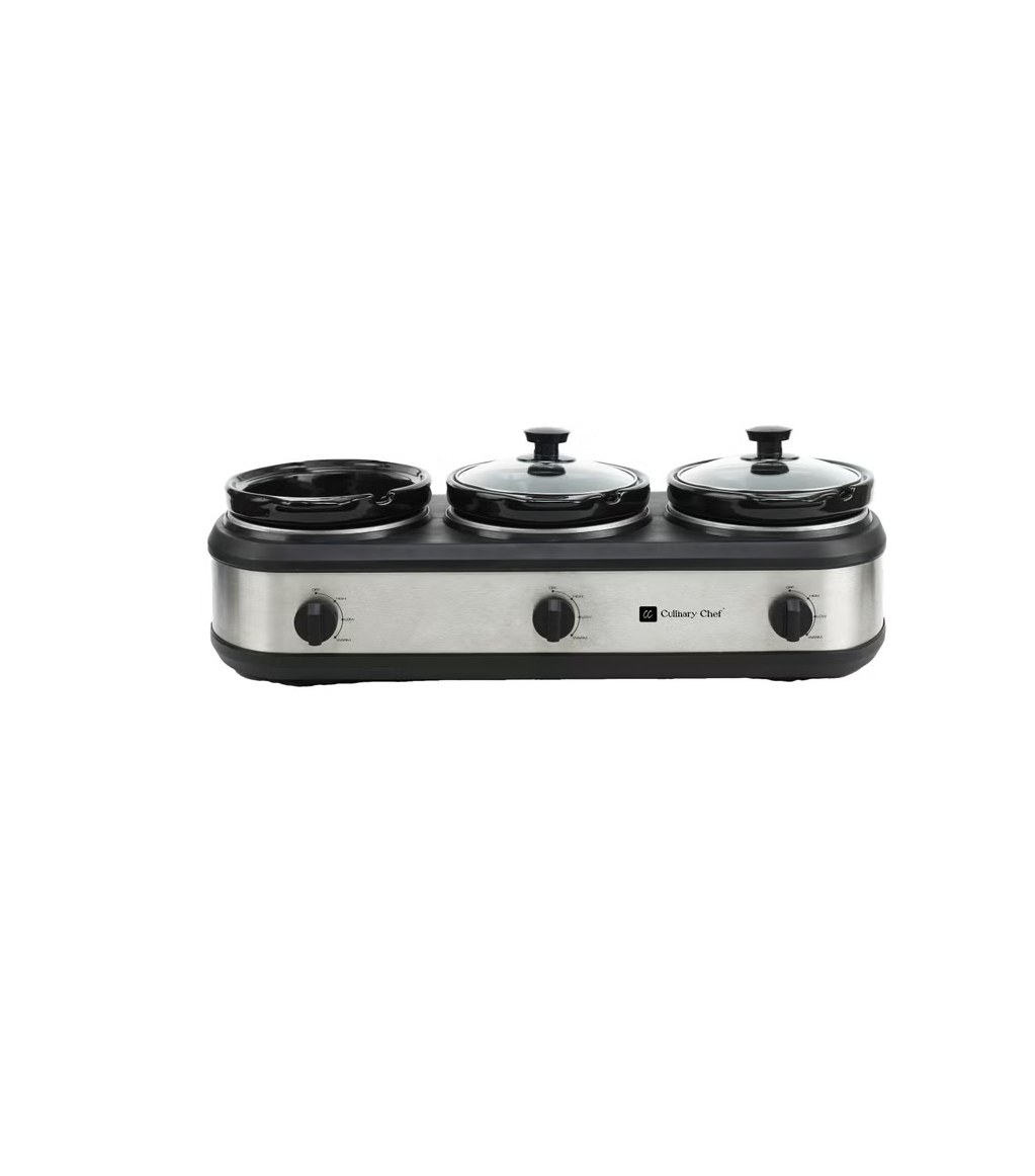Culinary Chef 3 x 2.37 L (3 x 2.5 qt.) Capacity Triple Slow Cooker Stainless Steel