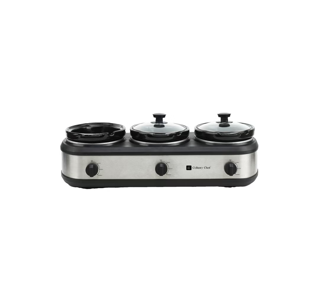 Culinary Chef 3 x 2.37 L (3 x 2.5 qt.) Capacity Triple Slow Cooker Stainless Steel