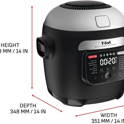 T-fal , Multicook Actifry, Multicooker & Air Fryer with Automatic Stirring Paddle, 6 L / 6.3 Qt. , Chrome