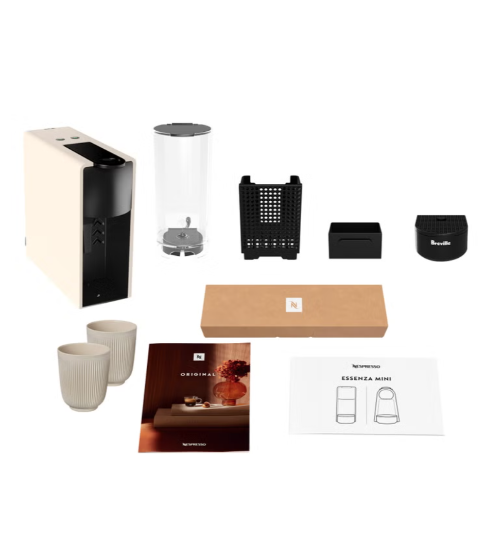 Nespresso Essenza Mini Coffee Machine by Breville with $20 Nespresso Coffee Voucher, Matte Cream