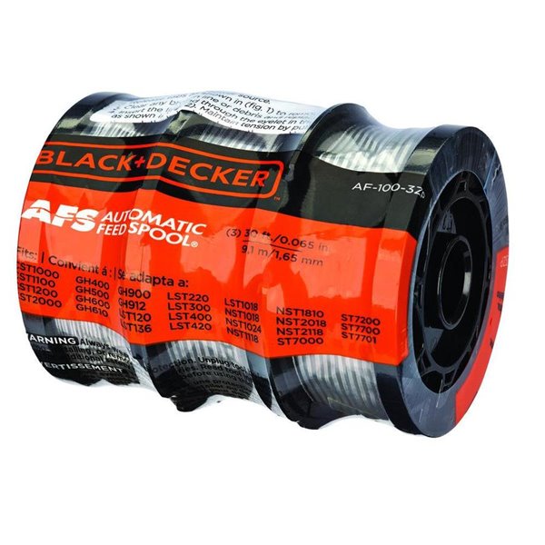 BLACK + DECKER Replacement Spool for Automatic Feed Grass Trimmer (3-pack) - AF-100-3ZP