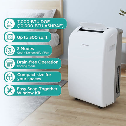 HISENSE 10,500 BTU (SACC 7,000 BTU) 300 SF 3-in-1 Portable Air Conditioner - Factory certified with Home Essentials Warranty