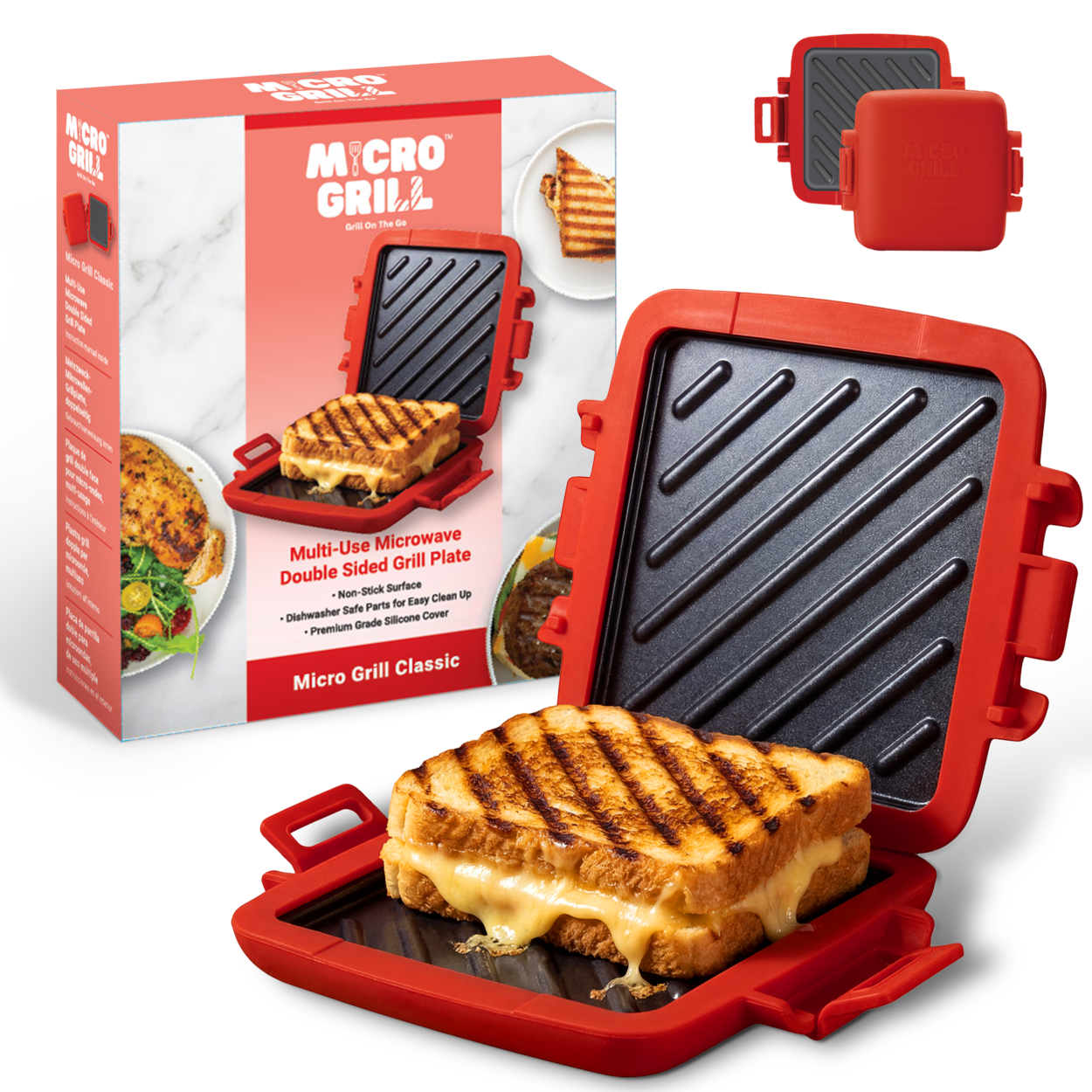 Micro Grill Classic™ Toastie Maker, Microwave Grill, Sandwich Toaster, 3 Minute Grilled Cheese, Crispy, Panini Press, Dishwasher Safe, Office, Home, Travel & School Dorms