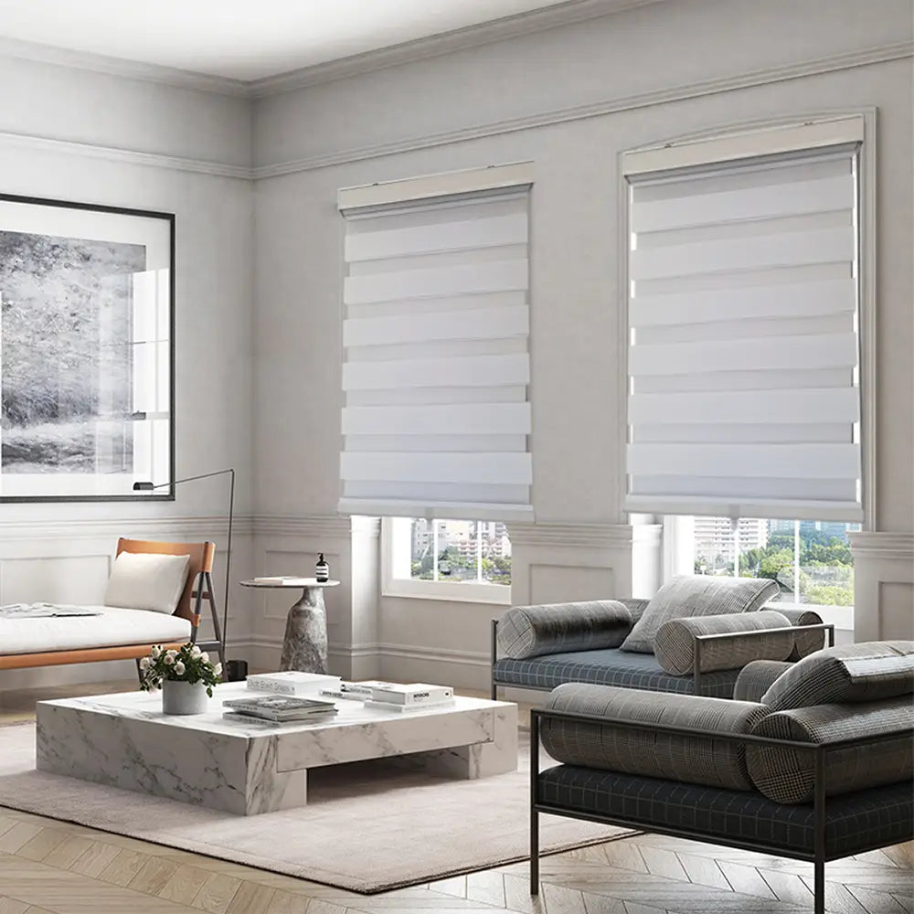 ITY CDNW-1 44 Olivia Stone Cordless Polyester Zebra Day-Night Blind 44"x84" in White