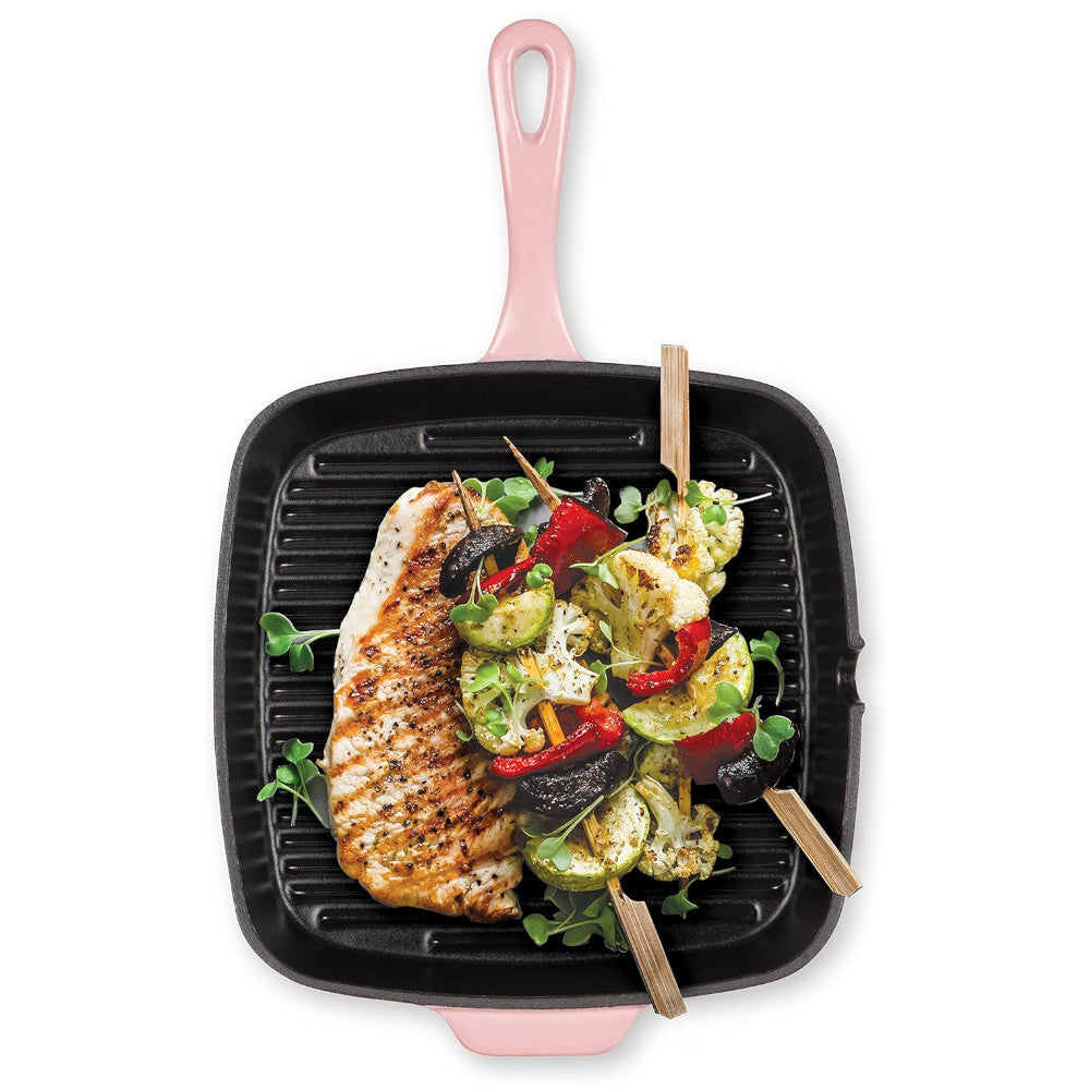 CUISINART CI30-23HRPKC Cast Iron Square Grill Pan in Rosy Pink