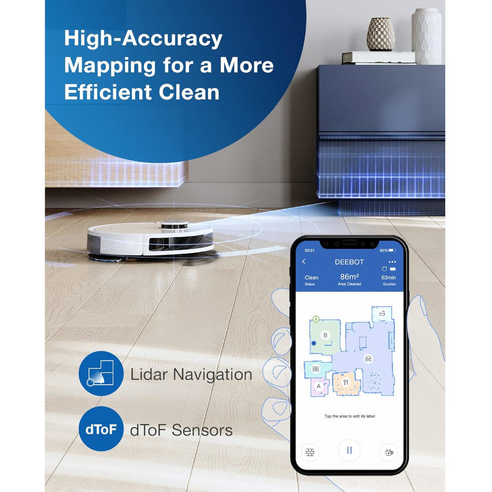ECOVACS DEEBOT N10 Plus Robot Vacuum and Mop Combo with Auto-Empty Station - Factory serviced with Home Essentials warranty