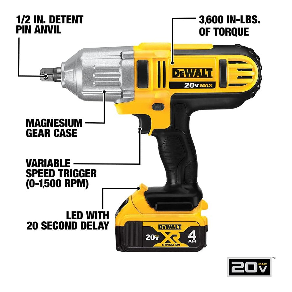 DEWALT20-volt MAX Lithium Ion 1/2-Inch High Torque Impact Wrench - Refurbished with Dewalt Warranty - DCF889M2