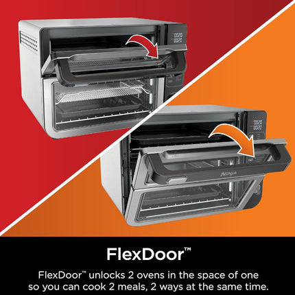 NINJA DCT401 12-in-1 Double Oven with FlexDoor, FlavorSeal & Smart Finish - Factory serviced with Home Essentials warranty
