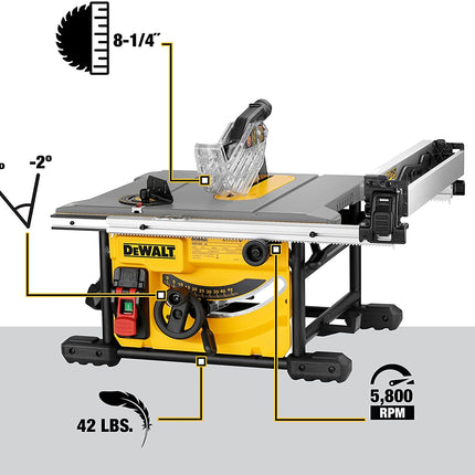 DEWALT 8-1/4 in. Compact Jobsite Table Saw - Refurbished with Dewalt Warranty - DWE7485