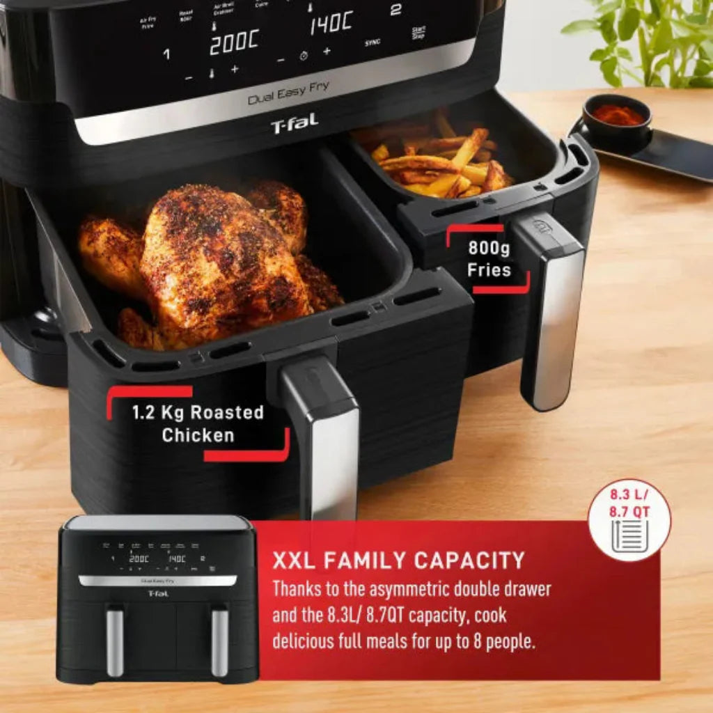 T-FAL EY901850 Dual Easy Fry Air fryer & Grill - Blemished package with full warranty