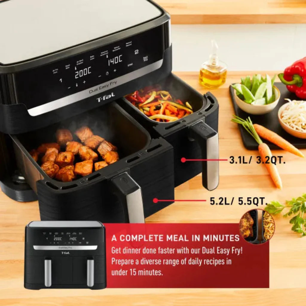 T-FAL EY901850 Dual Easy Fry Air fryer & Grill - Blemished package with full warranty