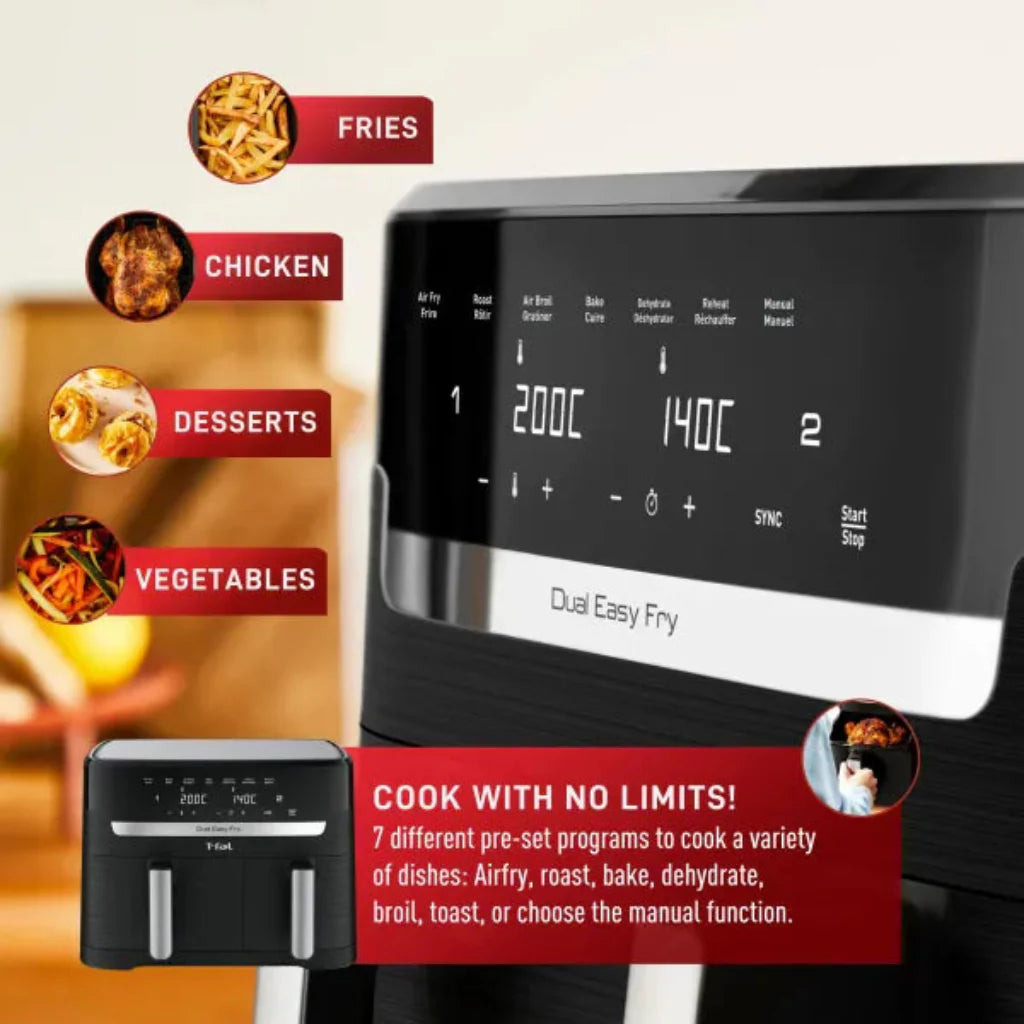 T-FAL EY901850 Dual Easy Fry Air fryer & Grill - Blemished package with full warranty