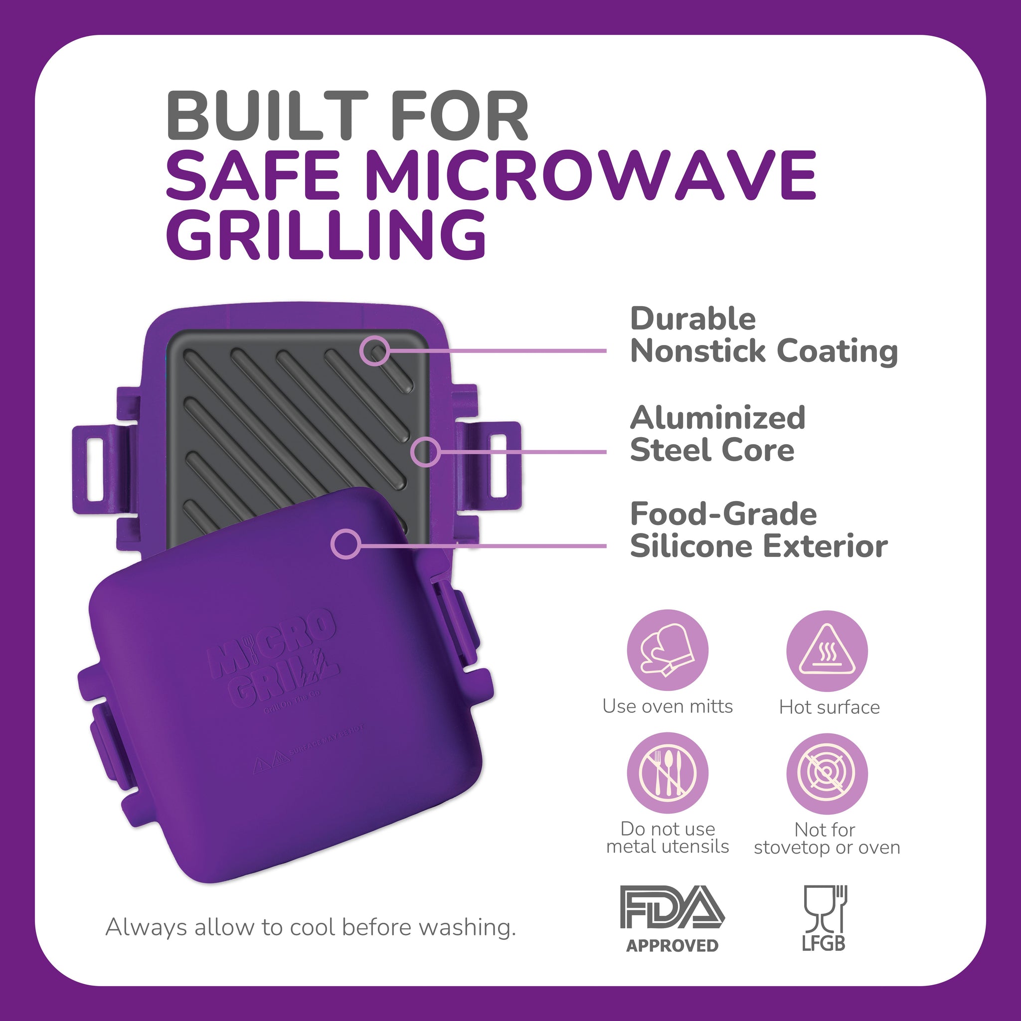Micro Grill Classic™ Toastie Maker, Microwave Grill, Sandwich Toaster, 3 Minute Grilled Cheese, Crispy, Panini Press, Dishwasher Safe, Office, Home, Travel & School Dorms