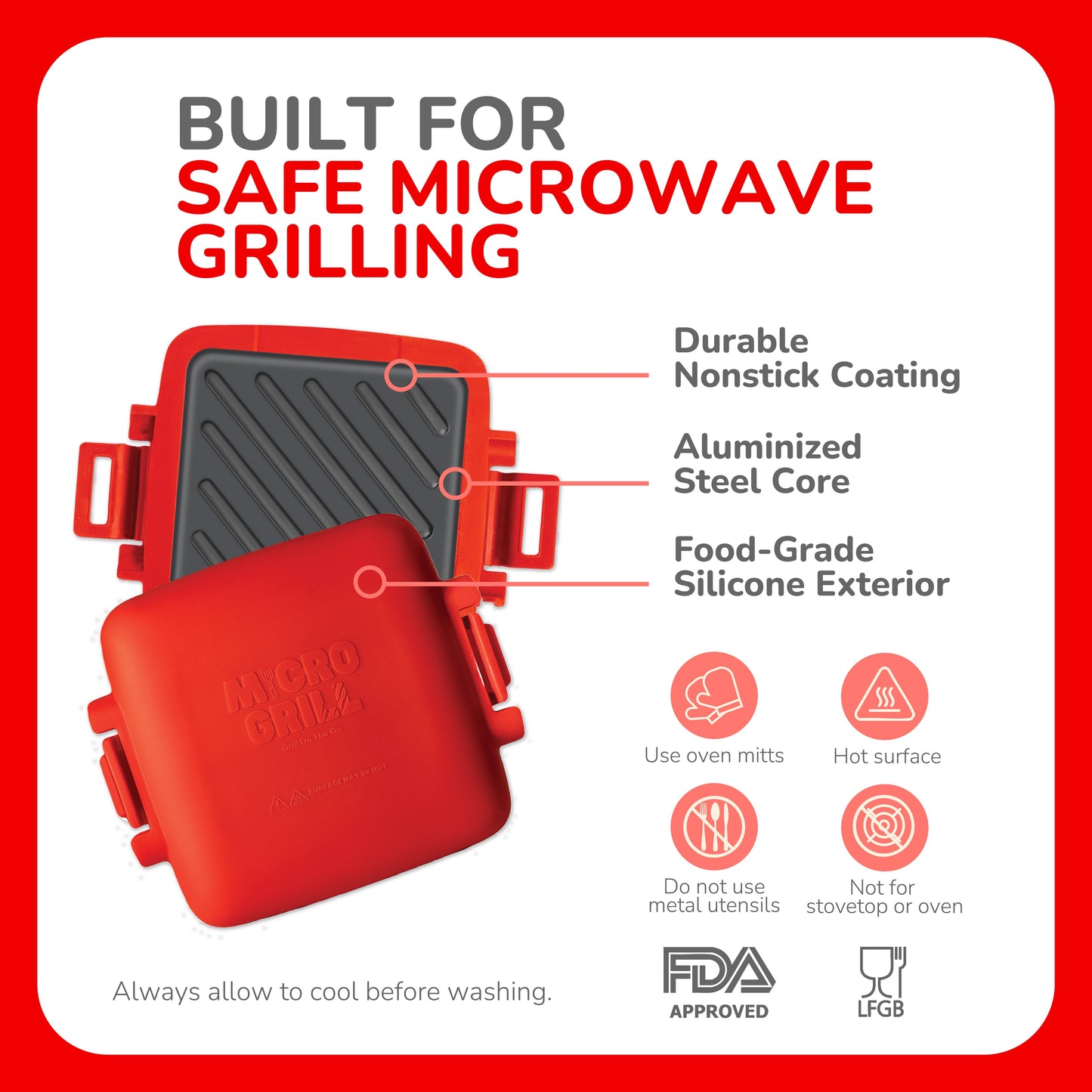 Micro Grill Classic™ Toastie Maker, Microwave Grill, Sandwich Toaster, 3 Minute Grilled Cheese, Crispy, Panini Press, Dishwasher Safe, Office, Home, Travel & School Dorms