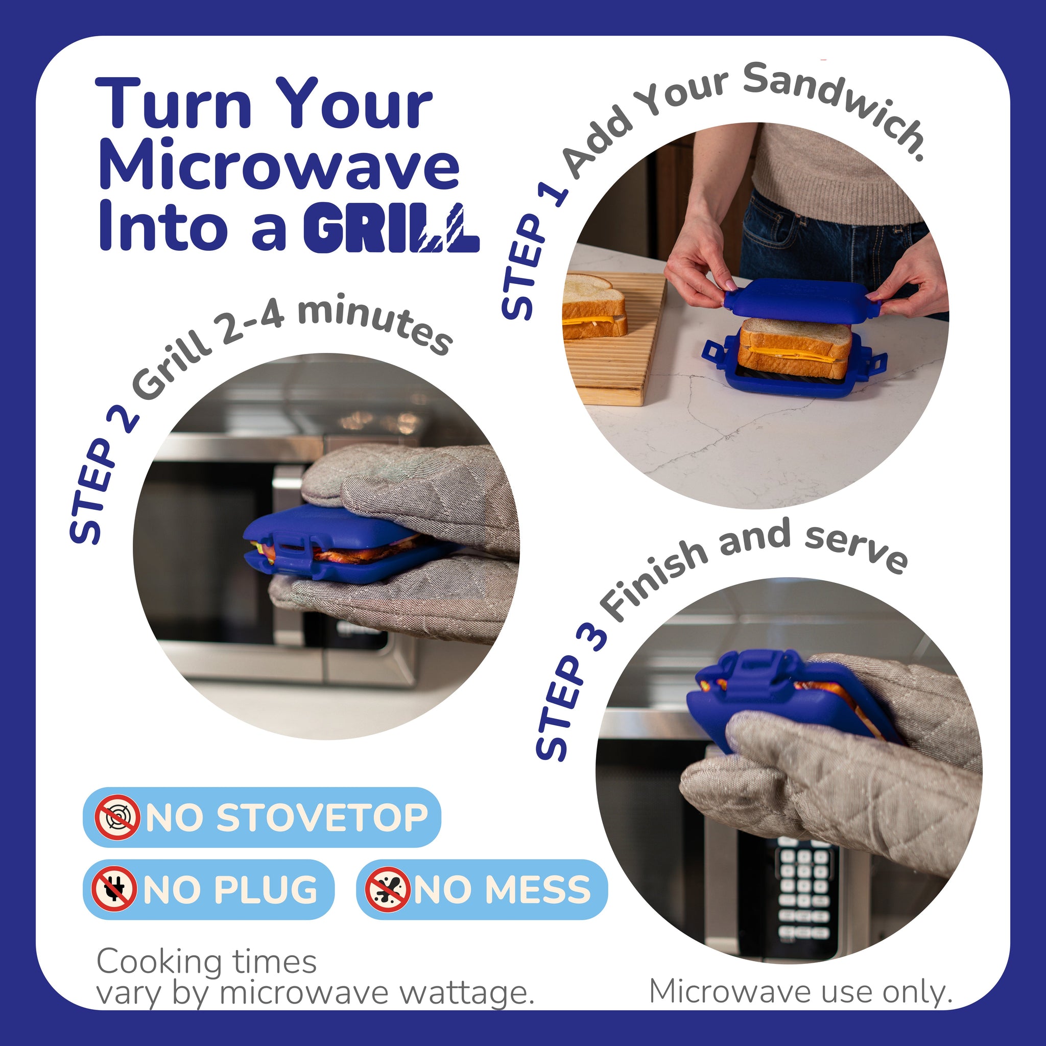 Micro Grill Classic™ Toastie Maker, Microwave Grill, Sandwich Toaster, 3 Minute Grilled Cheese, Crispy, Panini Press, Dishwasher Safe, Office, Home, Travel & School Dorms