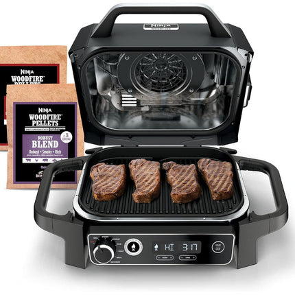 NINJA OG701 Woodfire Outdoor Grill, 7-in-1 Master Grill, BBQ Smoker - Factory serviced with Home Essentials warranty