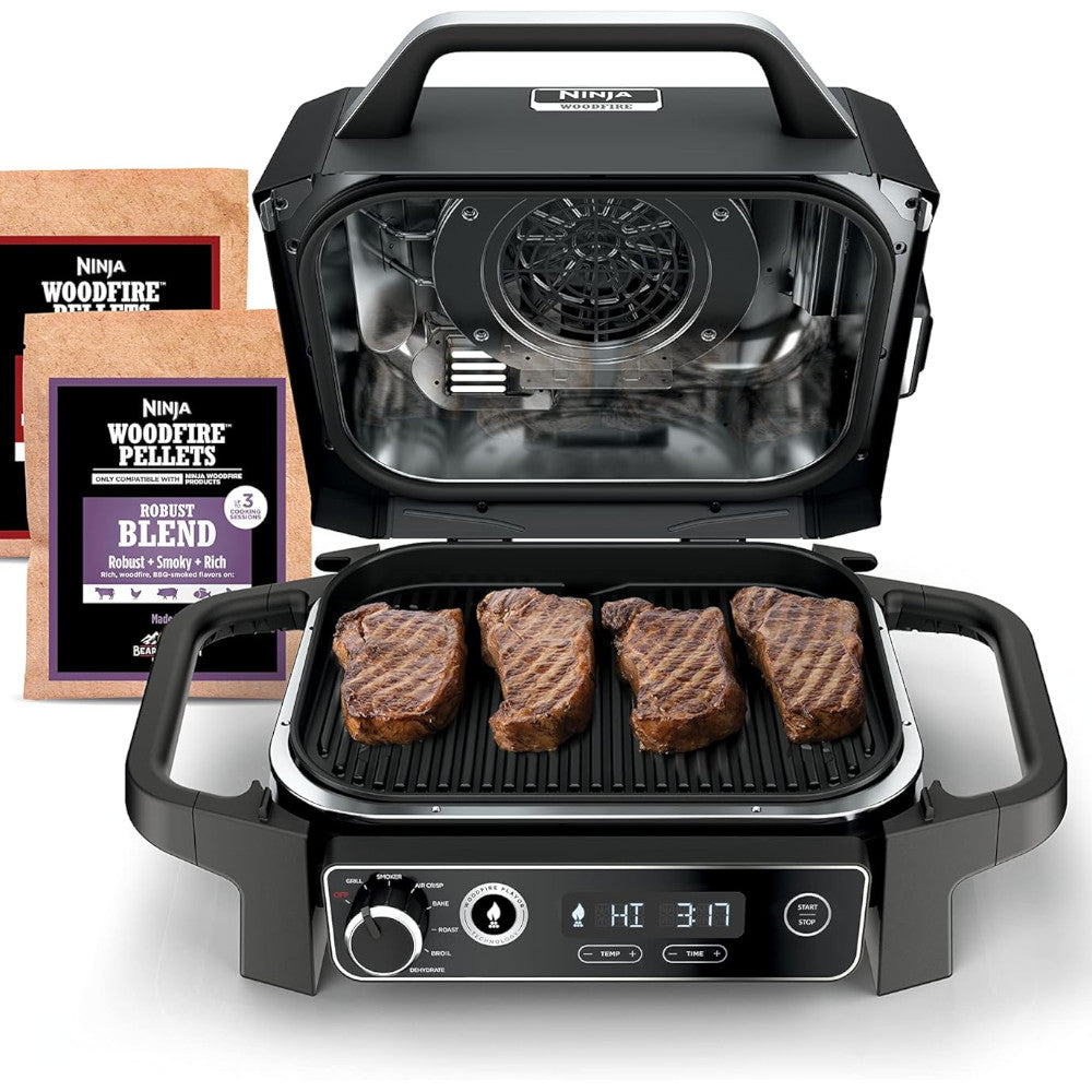 NINJA OG701 Woodfire Outdoor Grill, 7-in-1 Master Grill, BBQ Smoker - Factory serviced with Home Essentials warranty