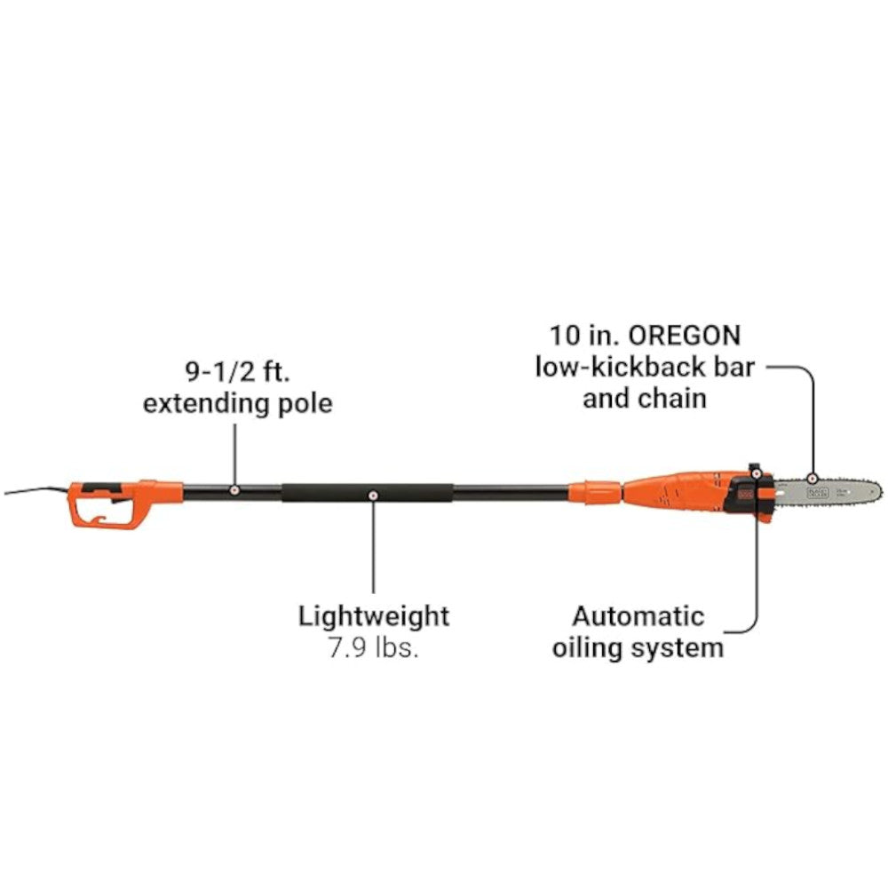 BLACK + DECKER PP610 Corded Pole Saw, 6.5-Amp, 10-Inch- Refurbished with Full Manufacturer Warranty