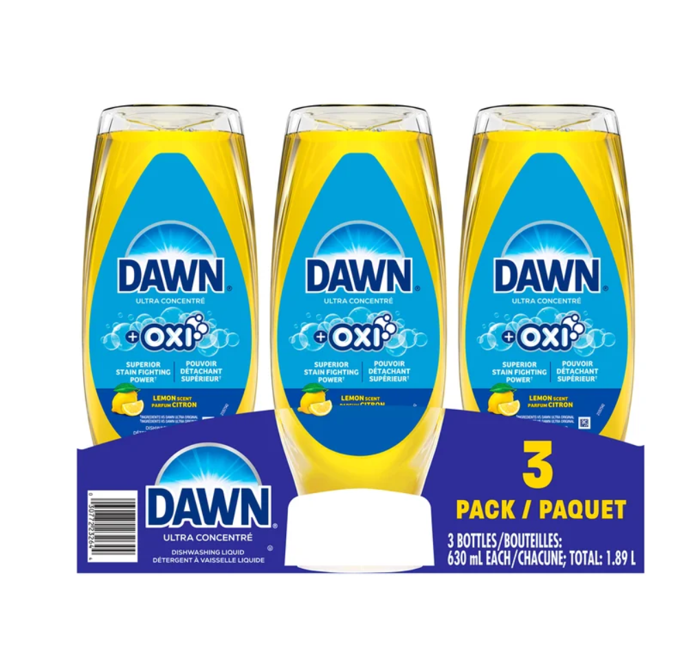Dawn Ultra + Oxi Dishwashing Liquid, 3 × 630 mL