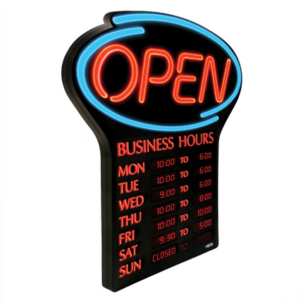 Newon LED OPEN Sign with Programmable Business Hours and Flashing Effects - English Only