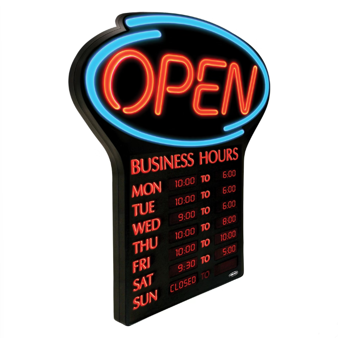 Newon LED OPEN Sign with Programmable Business Hours and Flashing Effects - English Only