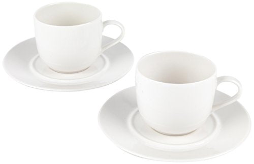Alessi COMBO-1742 La Bella Tavola Porcelain Cups and Saucers, Set of 2, White, 2 Set