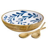 Maison Neuve , Enamelled Mango Wood Salad Bowl & Servers, 44 cm (17.3 in.), Brown