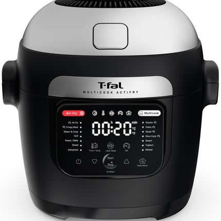 T-fal , Multicook Actifry, Multicooker & Air Fryer with Automatic Stirring Paddle, 6 L / 6.3 Qt. , Chrome