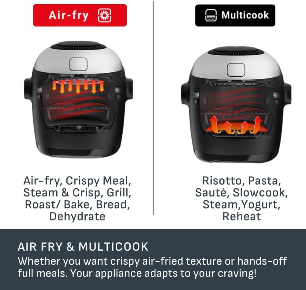 T-fal , Multicook Actifry, Multicooker & Air Fryer with Automatic Stirring Paddle, 6 L / 6.3 Qt. , Chrome
