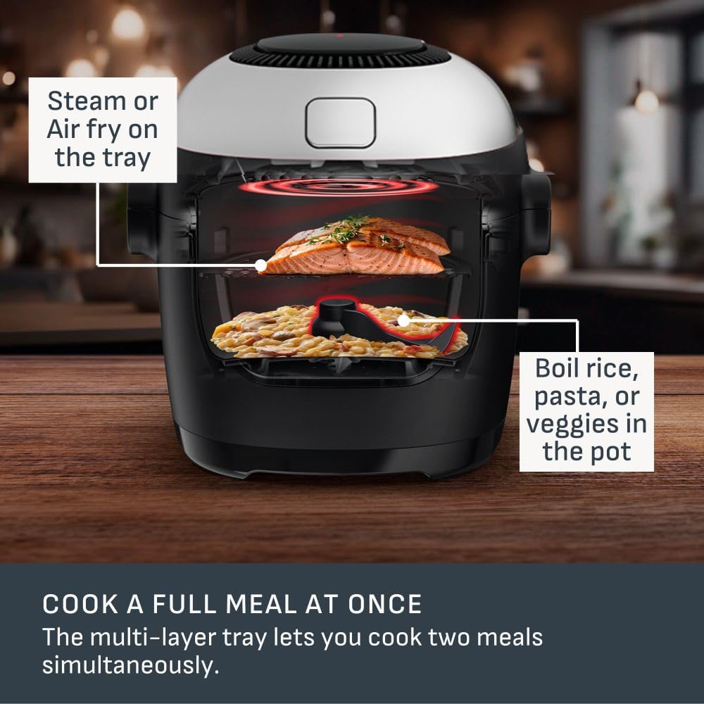 T-fal , Multicook Actifry, Multicooker & Air Fryer with Automatic Stirring Paddle, 6 L / 6.3 Qt. , Chrome