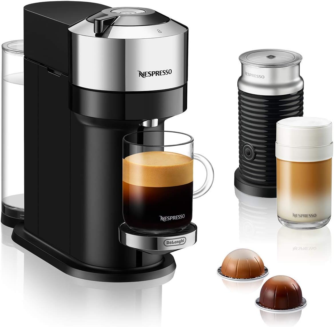 Nespresso Vertuo Next Coffee & Espresso Machine with Aeroccino3 Milk Frother – Chrome (ENV120CAE)