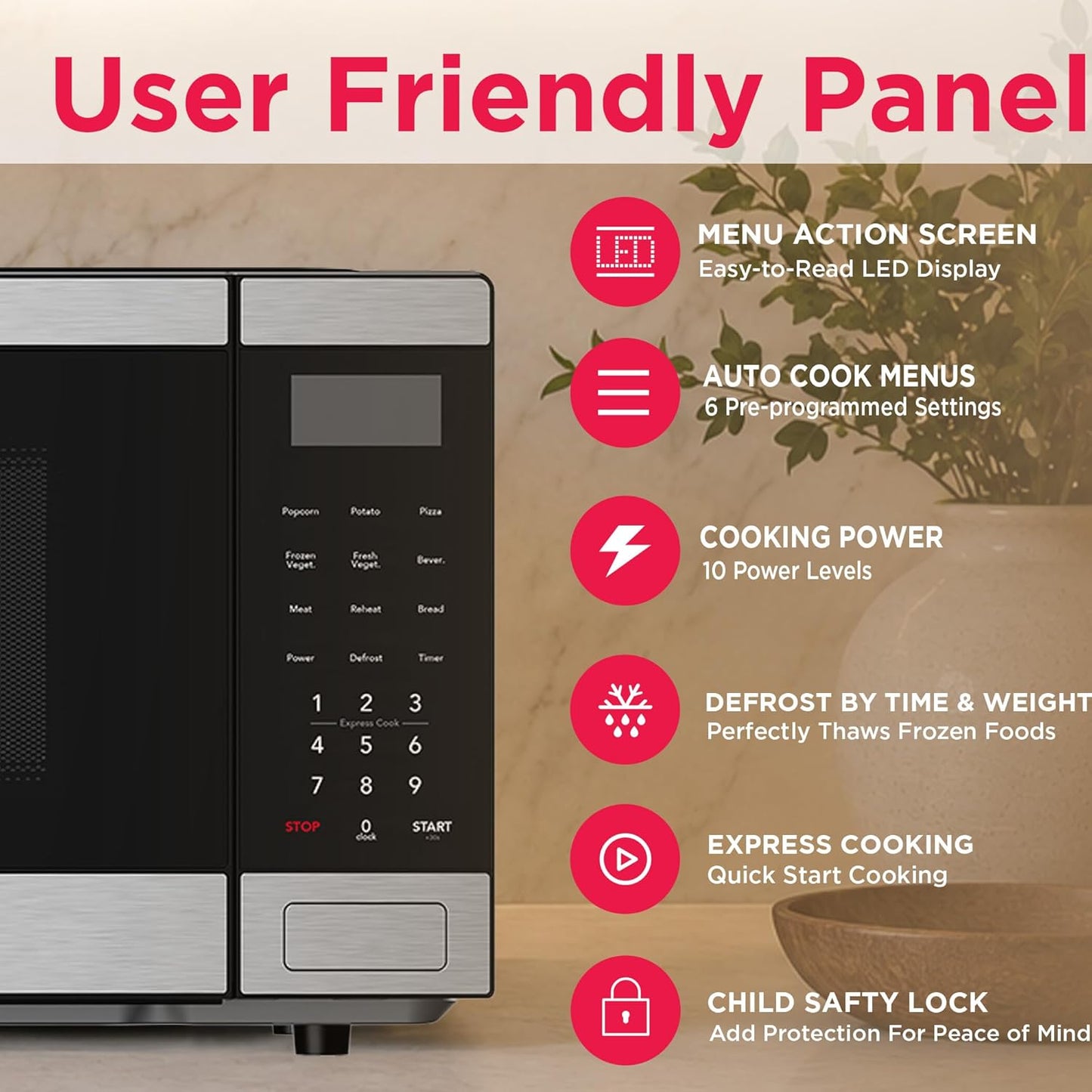 Frigidaire , 0.9 CU. FT. Microwave, Digital Control Panel - Auto Cooking Settings - Child Safety Lock , Stainless Steel