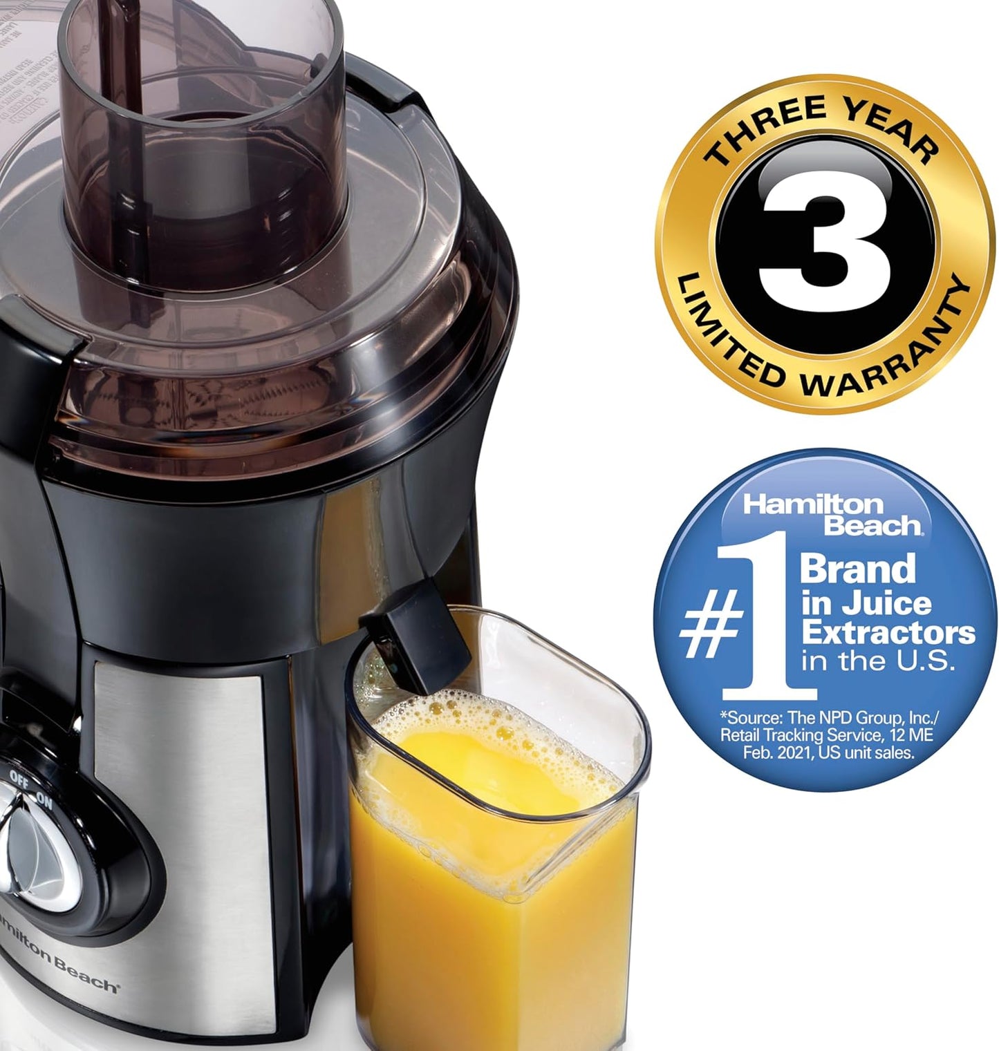 Hamilton Beach Big Mouth Juicer 800W, 3" Feed Chute, Stainless Steel, Easy Clean 67608