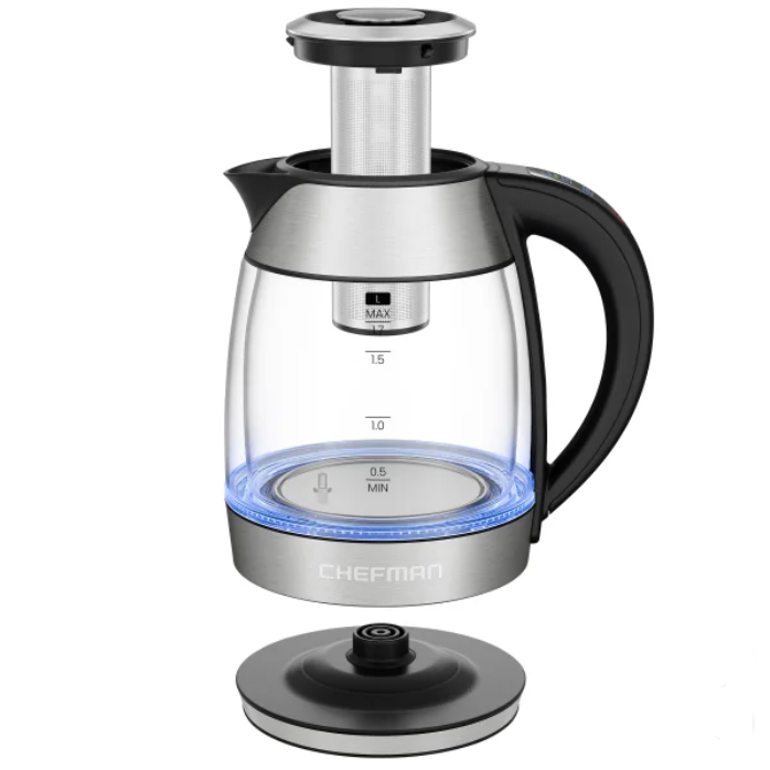 Chefman, Dual-Glass 1.7 L Cool-Touch Digital Kettle with Adjustable Temperature and Removable Tea Infuser, Silver